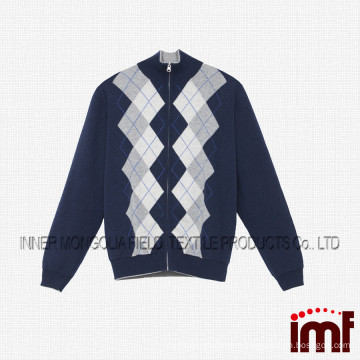 Fashion Men's Diamond Patterned Zipper Sweater Cardigans Cashmere